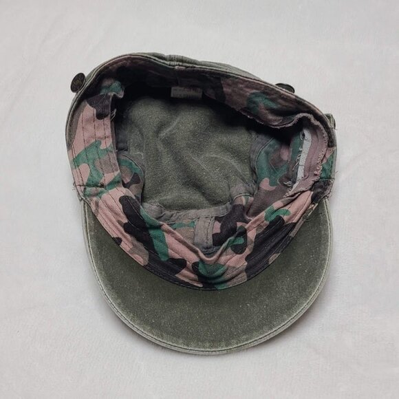 Distressed Studded Military Style Cap Women's One Size Green Hat - Picture 9 of 11